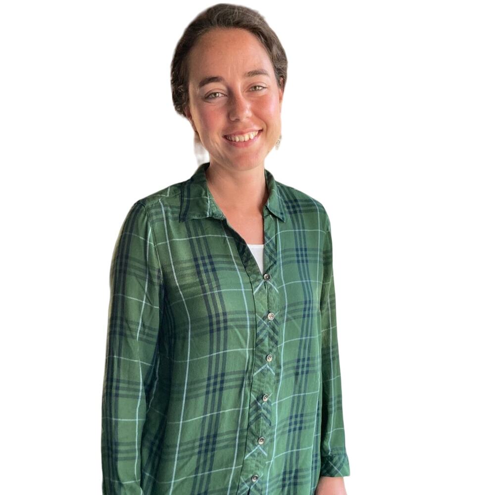 J. Jill Green Soft Plaid Shirt, Size S